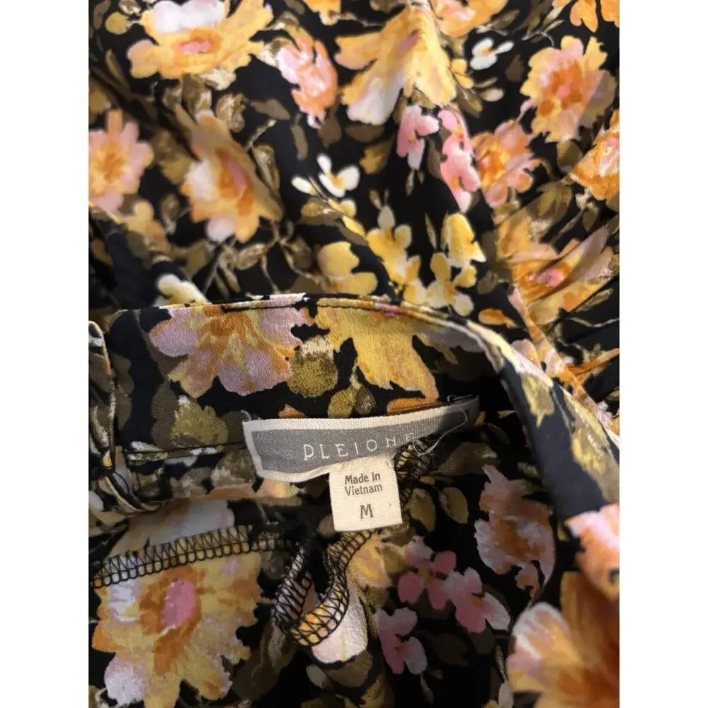Pleione‎ Women Blouse M Retro Cottagecore Long sleeve High Keyhole Neck Boho